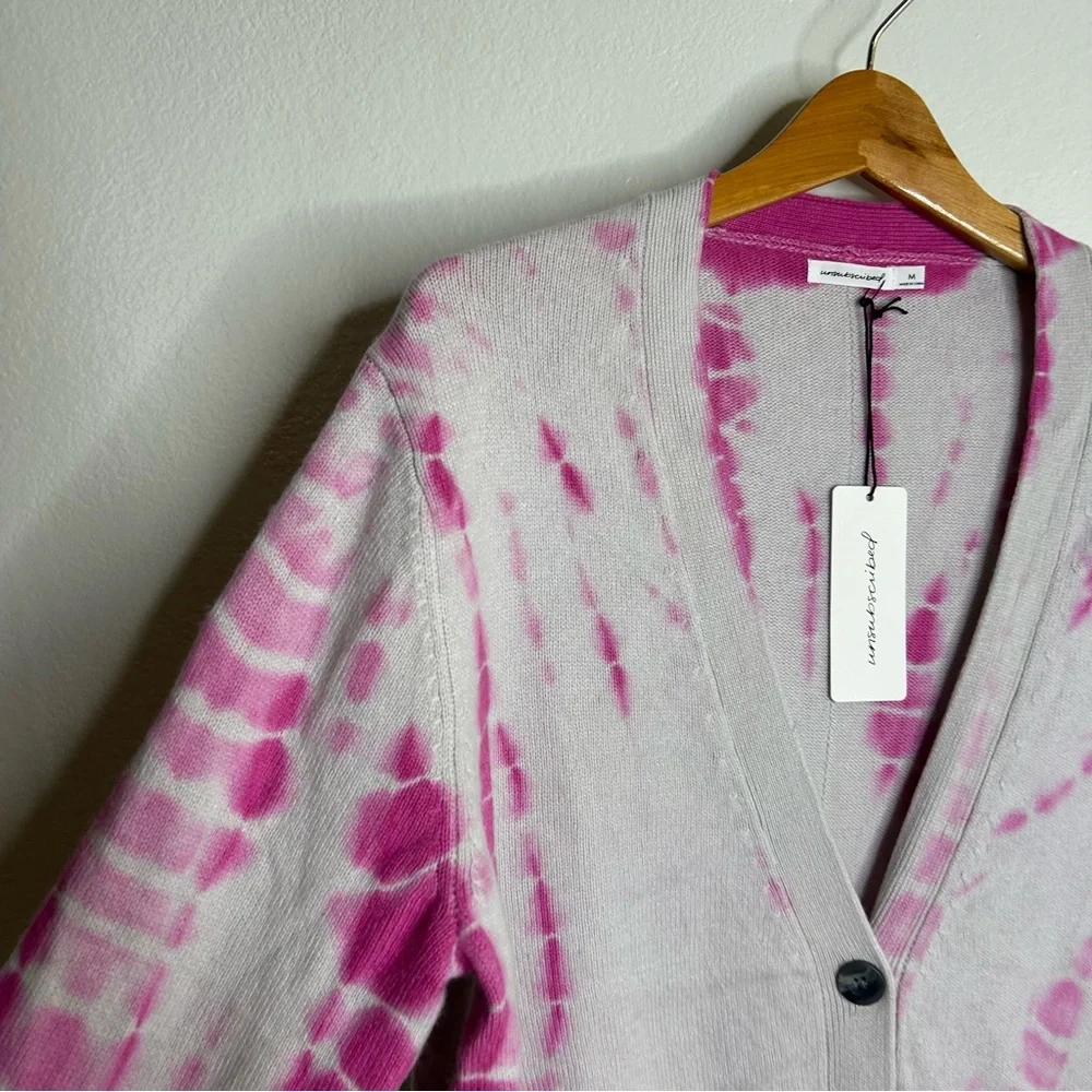 NWT Unsubscribed 100% Cashmere Pink Tie Dye Button Down Boyfriend Cardigan